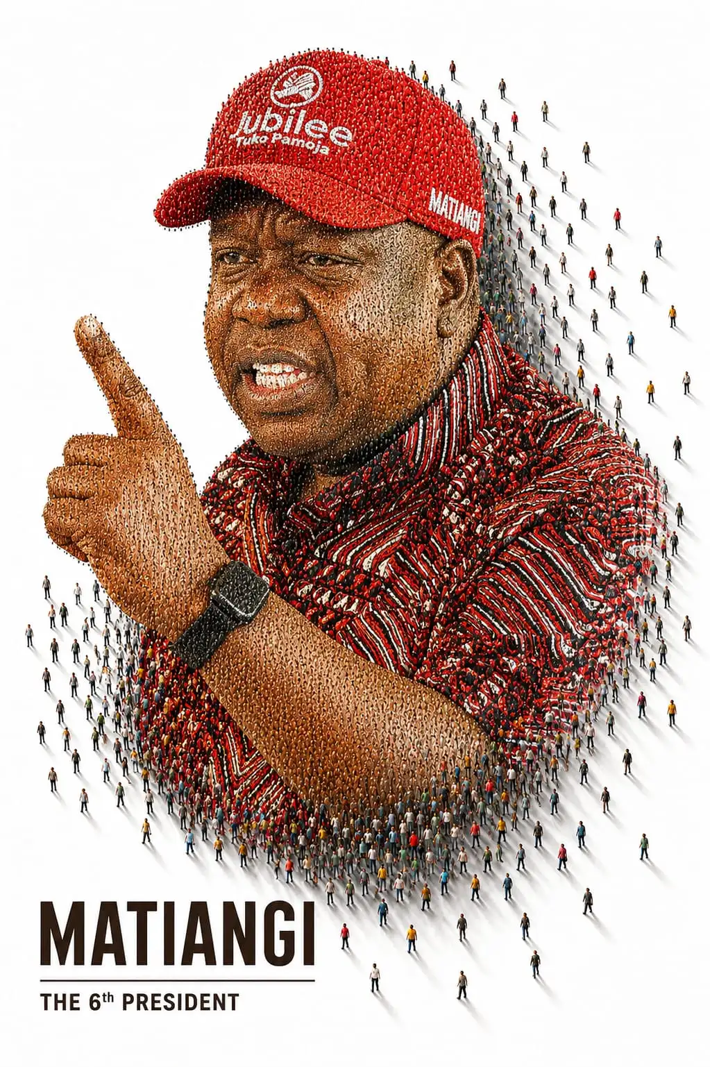 Campaign poster of Dr Fred Matiang'i made of hundreds of tiny figures